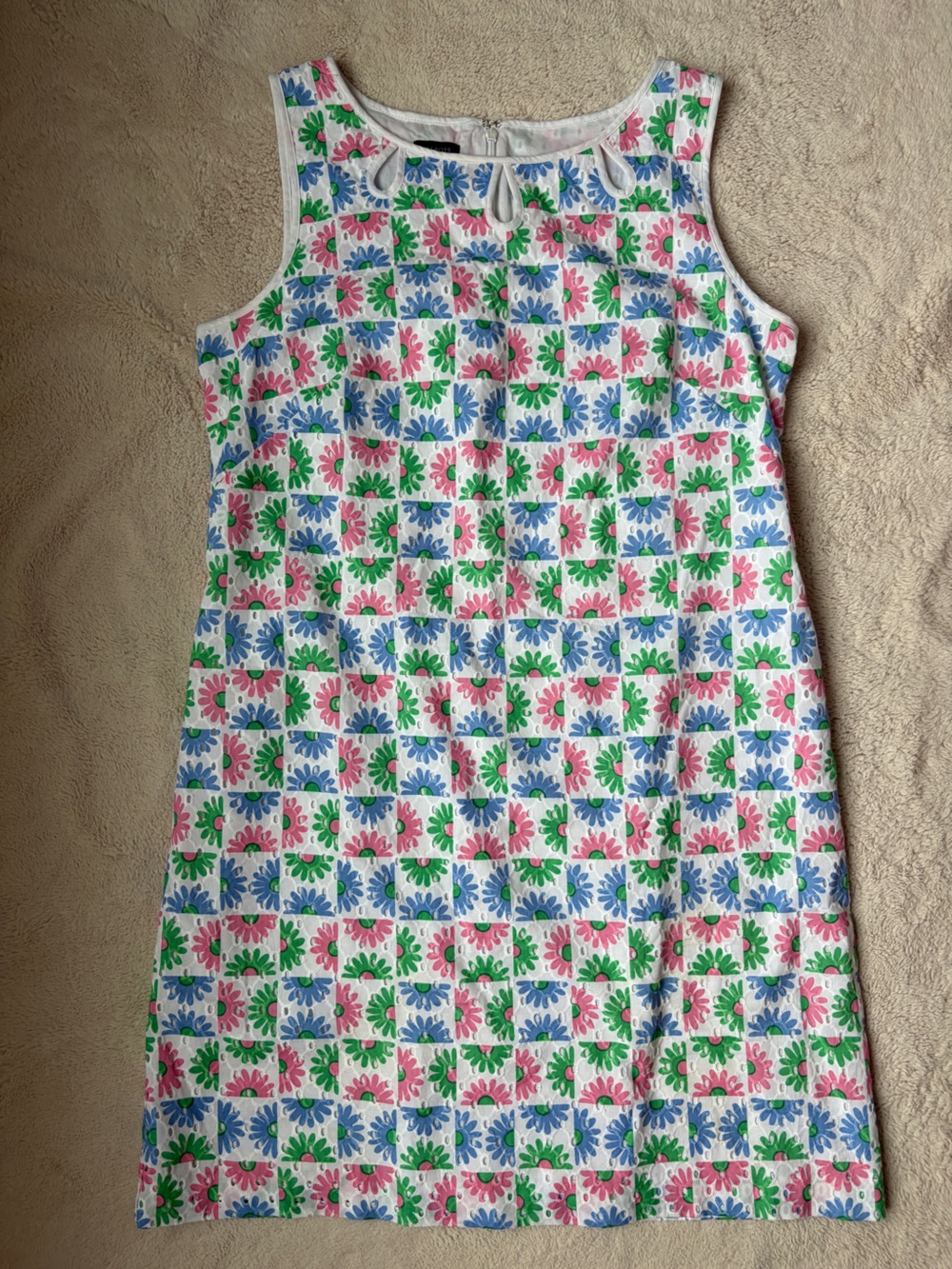 Talbot’s Sleeveless Eyelet Floral Shift Dress White, Pink, Blue & Green Size 12